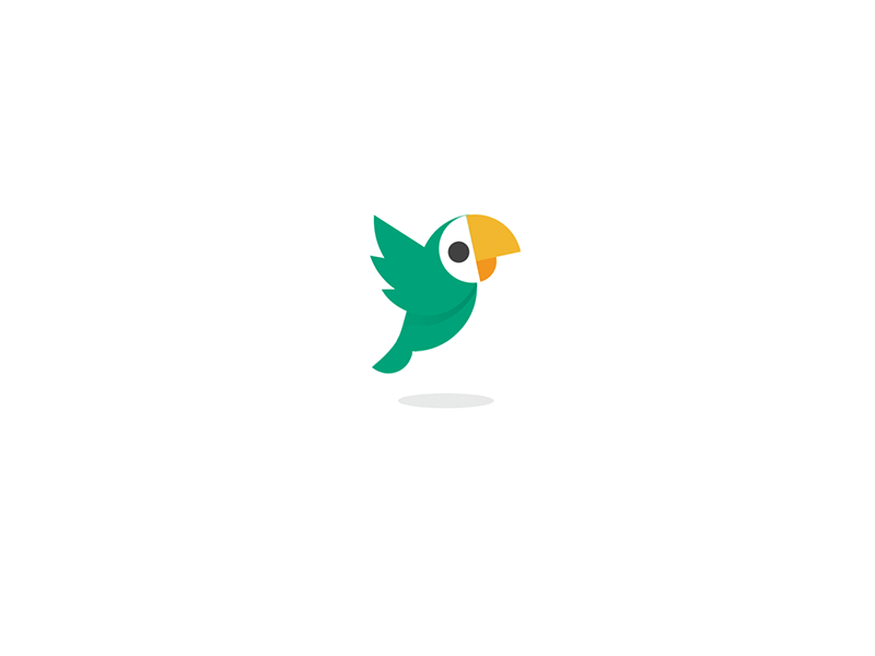 Flat parrot logo. Cute, friendly parrot mascot.
