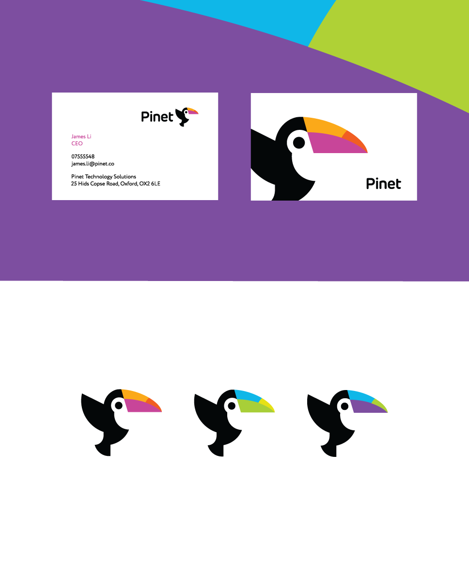 professional, flat logo, business card design. Flying Bird logo. Toucan bird logo stands for advertising and marketing.