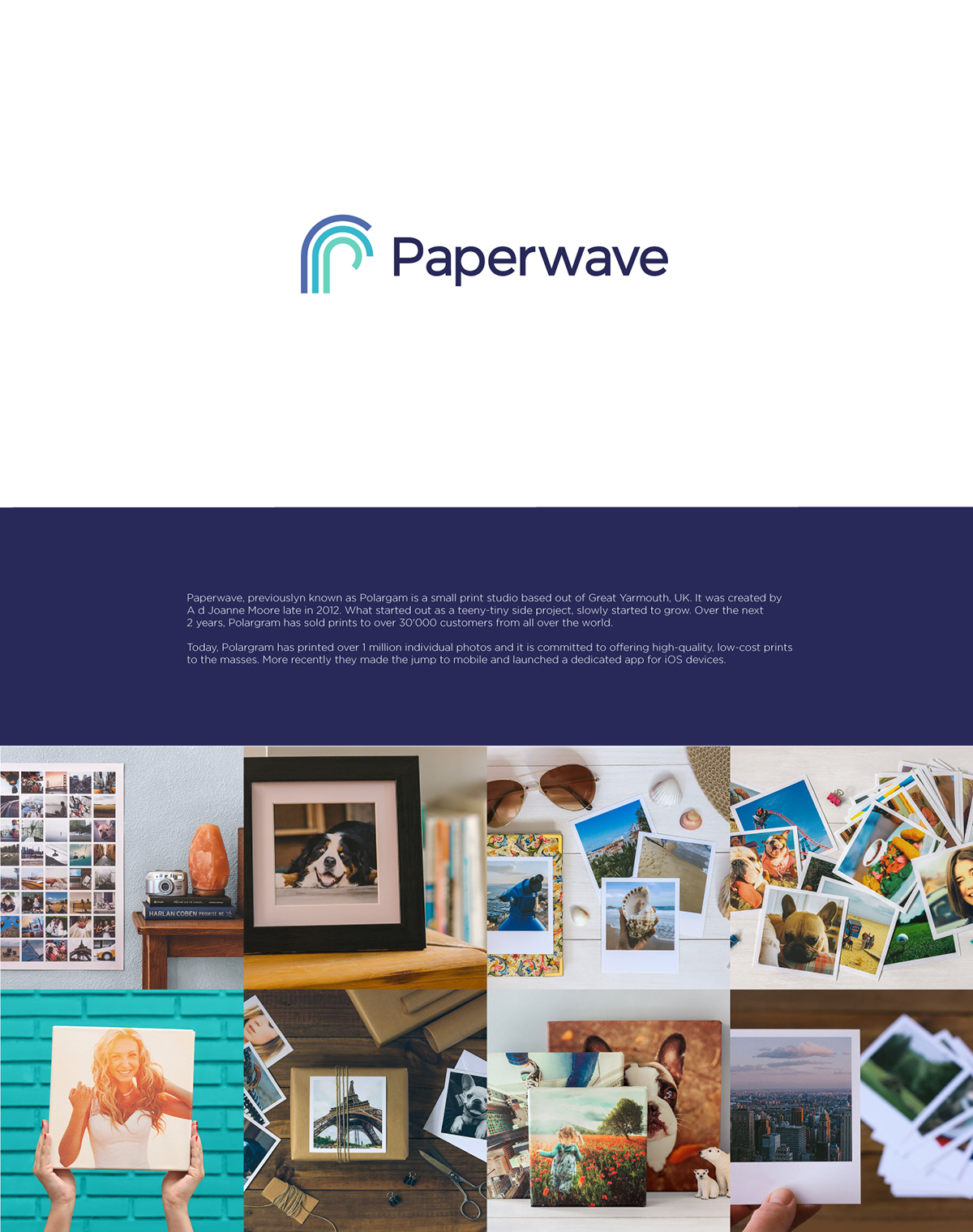 Flat Logo design, rebranding for Paperwave. Paperwave Print studio logo design. A small print studio based out of Great Yarmouth, UK. It was created, cretative P lettermark. combination of two visuals P and wave.