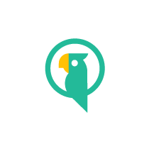 green chat bubble parrot logo for language learning platform
